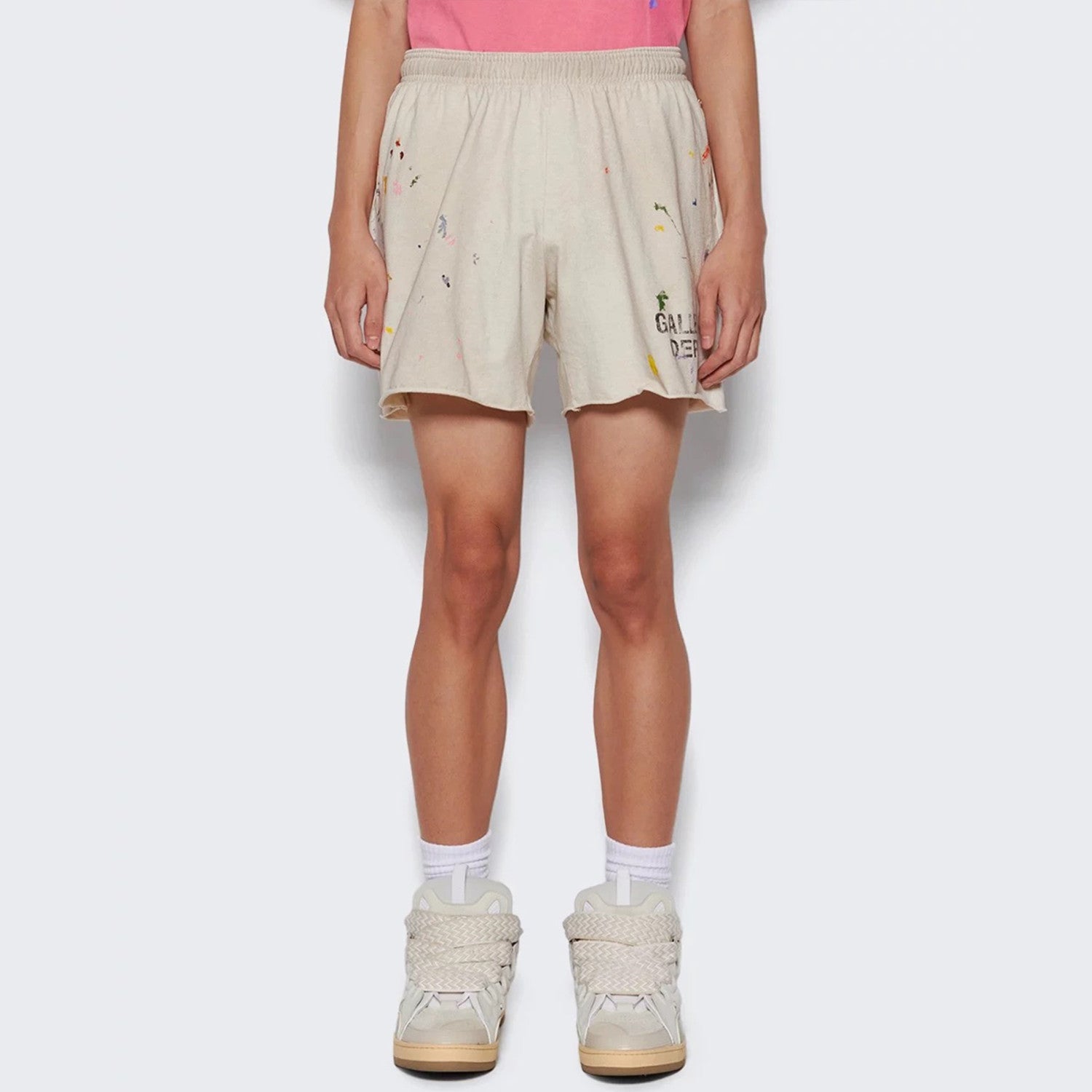 Gallery Dept Men's And Women's Splashed Ink Graffiti Rice White Shorts Retro Fashion High Street Trend Casual Elastic Waist Drawstring Shorts Pants Ngvp #9237