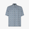 Fendi Men's Summer Blue Ff Full Print Single-Breasted Short-Sleeved Silk Shirt Casual Elastic Waist Fitted Shorts Ngvp #8663