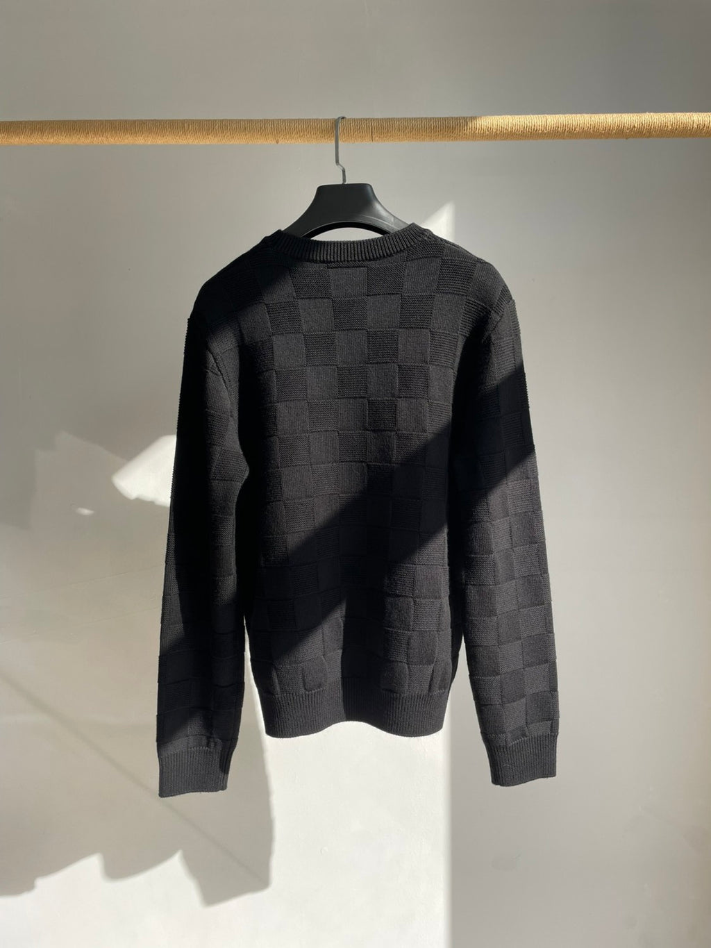 Louis Vuitton Men's Spring and Autumn Solid Color Check Printed Wool Round Neck Long Sleeve Knitted Sweater #74581