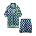 Casablanca Men's Summer Geometric Pattern Printed Single-Breasted Short-Sleeved Shirt and Casual Drawstring Shorts Set #77127