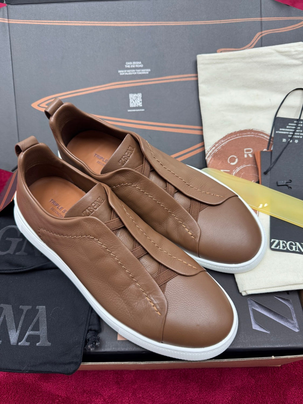 Ermenegildo Zegna TRIPLE STITCHâ„?SECONDSKIN Luxury Casual Shoes Men's All-Season Genuine Leather Fashion Footwear Lace-Free Comfort Shoes #81456