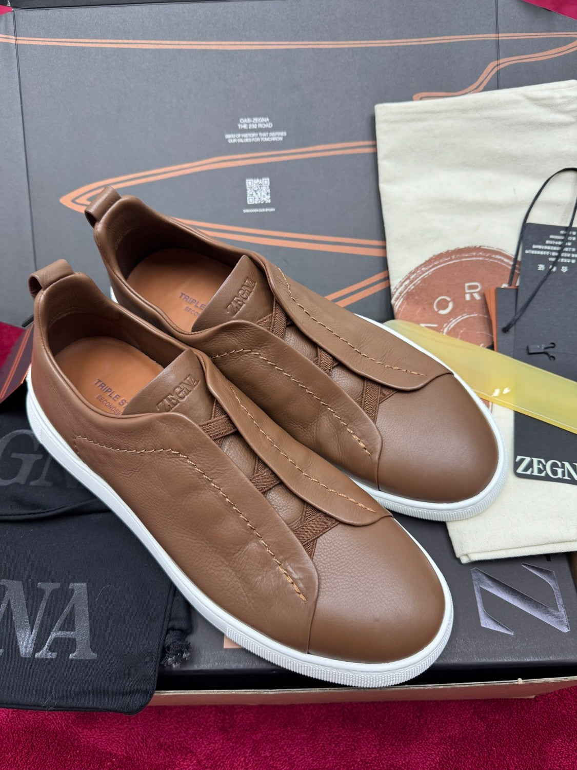 Ermenegildo Zegna TRIPLE STITCHâ„?SECONDSKIN Luxury Casual Shoes Men's All-Season Genuine Leather Fashion Footwear Lace-Free Comfort Shoes #81456