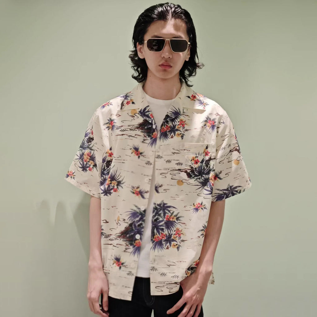 Prada Men's Women's Summer Floral Print Cotton Bowling Shirt Hawaiian Beach Style Short Sleeve Shirt T-shirt Ngvp #1495
