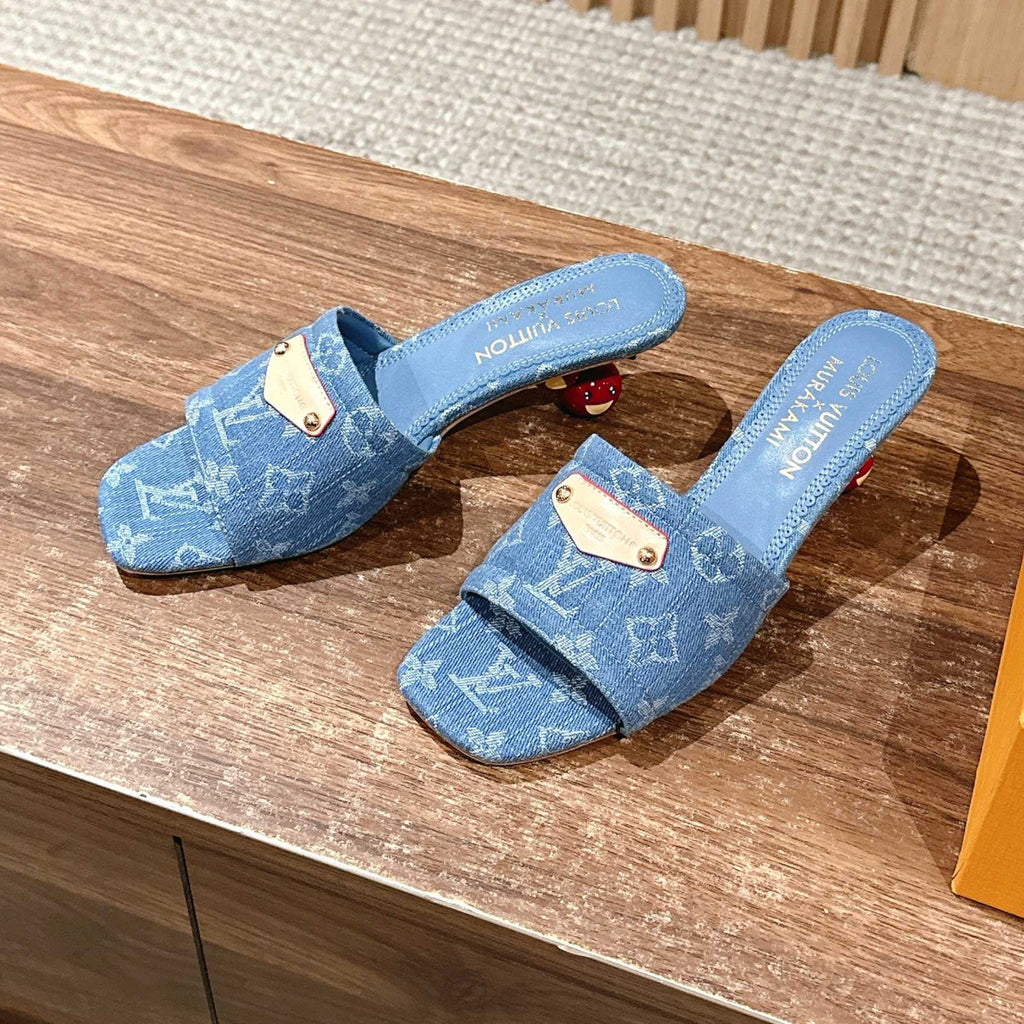 Louis Vuitton  x TM Lily Series Summer Logo Embroidery Solid Color Cool Slippers With Exposed Toes And A Unique Heel Height Of 5.5cm Casual Shoes #81735