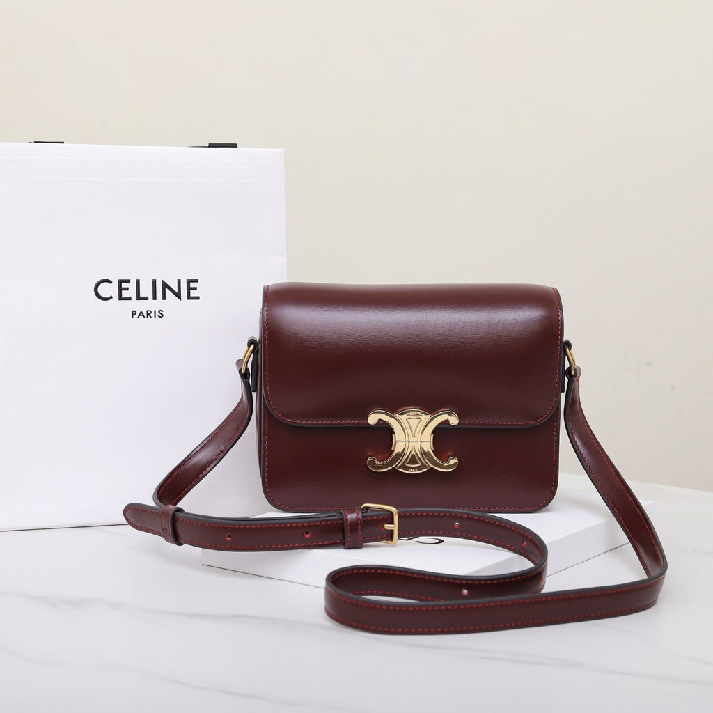Celine Teen Triomphe Glossy Cow Leather Handbags Women's Temperament Luxury Solid Colour Temperament Crossbody Bag Logo Handbags Bag Bags #71965