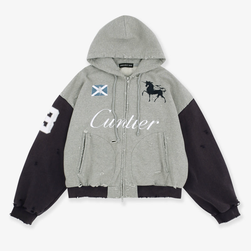 GRAILZ Project G/R Men's Colorblocking Old Vintage Embroidered War Horse Spring And Fall Cotton Zipper Hoodie Sweatshirt Ngvp #1917