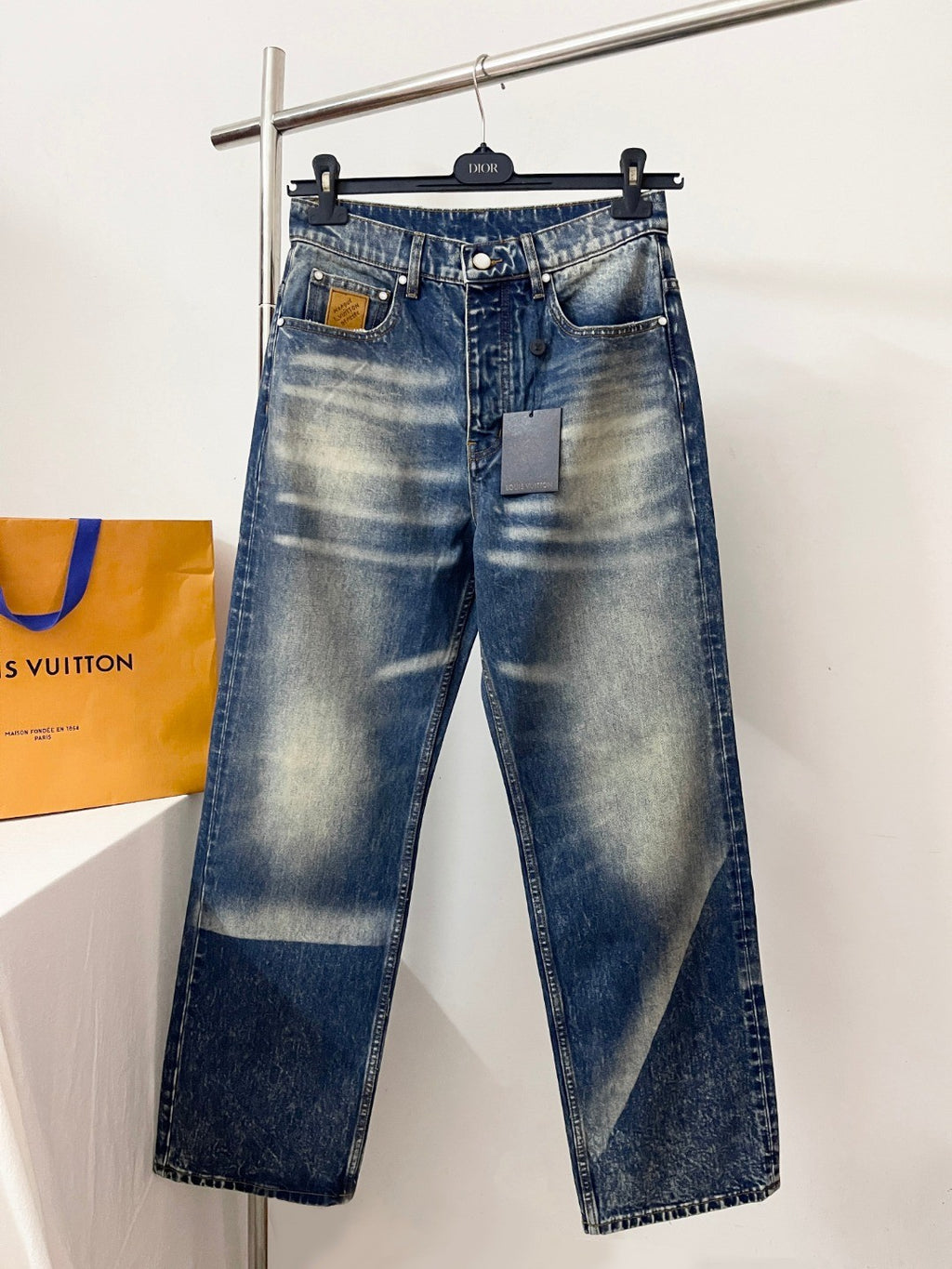 Louis Vuitton Men's Spring And Fall Blue Washed Bright Line Loose Long Jeans Pants #75247