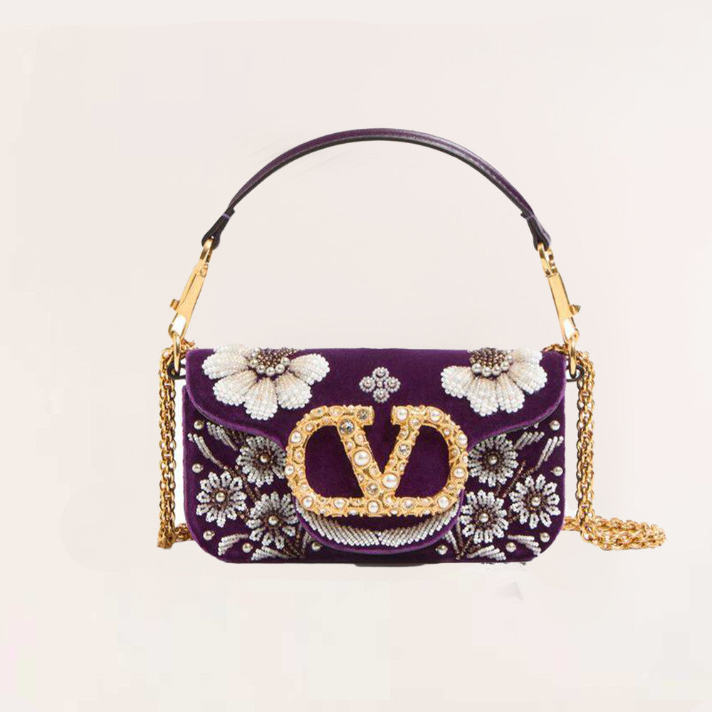 Valentino Women's Garavani Mini Loco 3d Embroidered Handbag With Swarovski Crystal Accents Vlogo Signature Magnetic Clasp Clutch With Chain Strap Bag Bags #196169