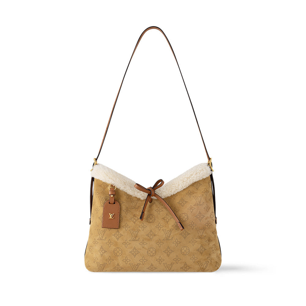 Louis Vuitton Women's CarryAll PM Mahina Handbags Adjustable Shoulder Strap Lace-up Closure Suede And Wool Trim Hand-held Shoulder Bag #333064