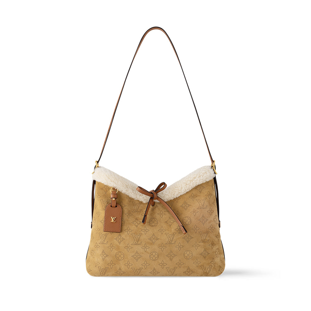 Louis Vuitton Women's CarryAll PM Mahina Handbags Adjustable Shoulder Strap Lace-up Closure Suede And Wool Trim Hand-held Shoulder Bag #333064