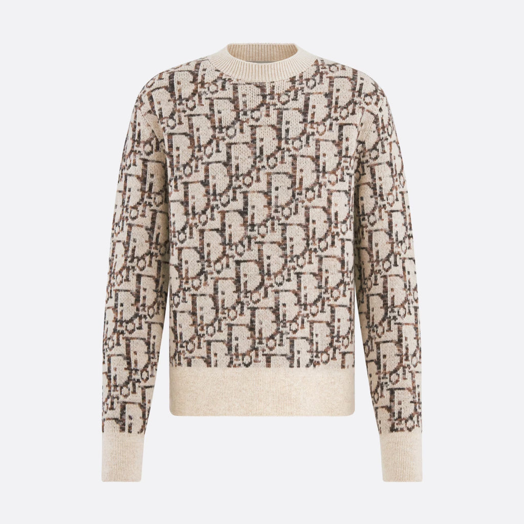 Dior Men's Beige Letter Knit Crew Neck Pullover Long Sleeve Sweater #97589