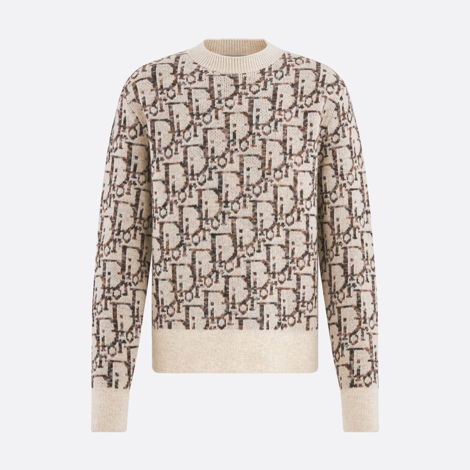 Dior Men's Beige Letter Knit Crew Neck Pullover Long Sleeve Sweater #97589
