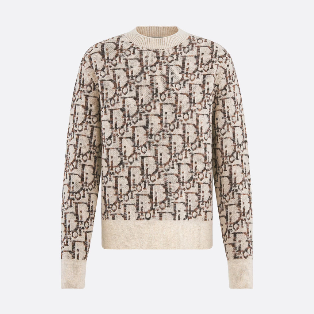 Dior Men's Beige Letter Knit Crew Neck Pullover Long Sleeve Sweater #97589