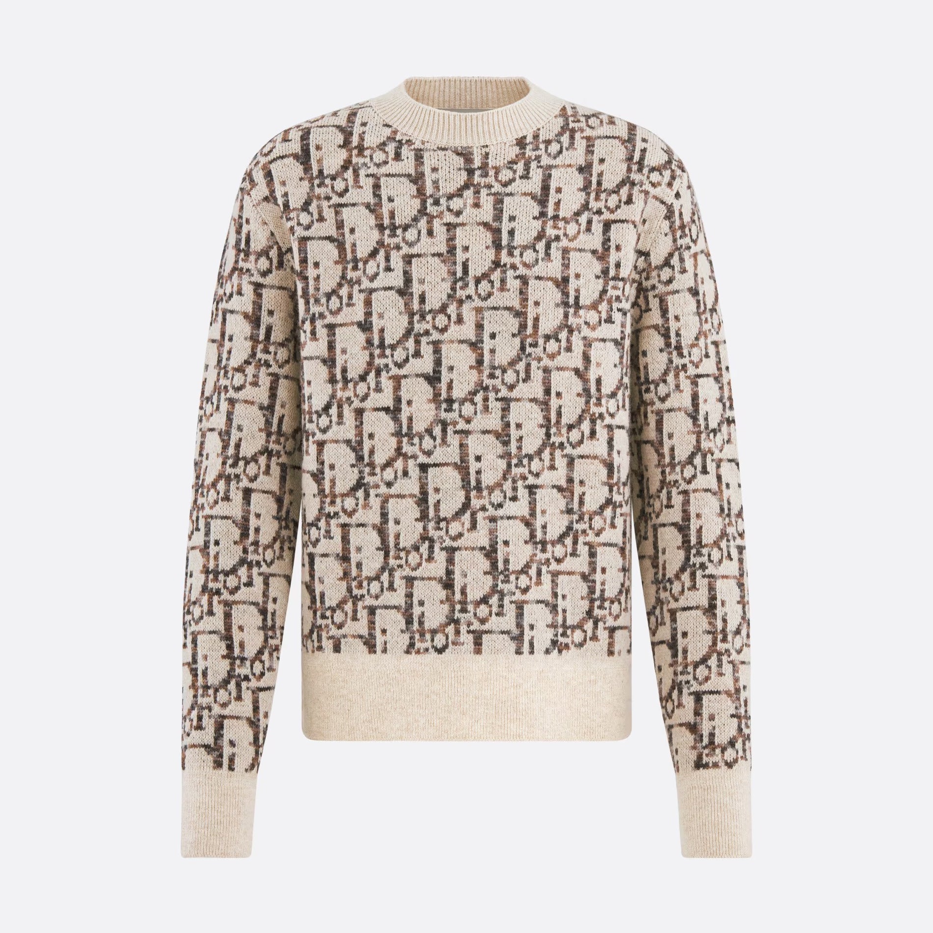 Dior Men's Beige Letter Knit Crew Neck Pullover Long Sleeve Sweater #97589