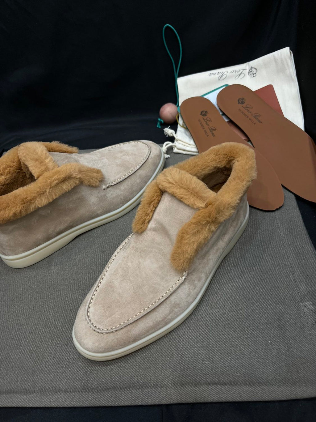 Loro Piana Women's Open Walk Ankle Boots Fall/Winter Beaver Fur High-Top Shoes Solid-Color Casual Low-Top Flats Shoes #81599