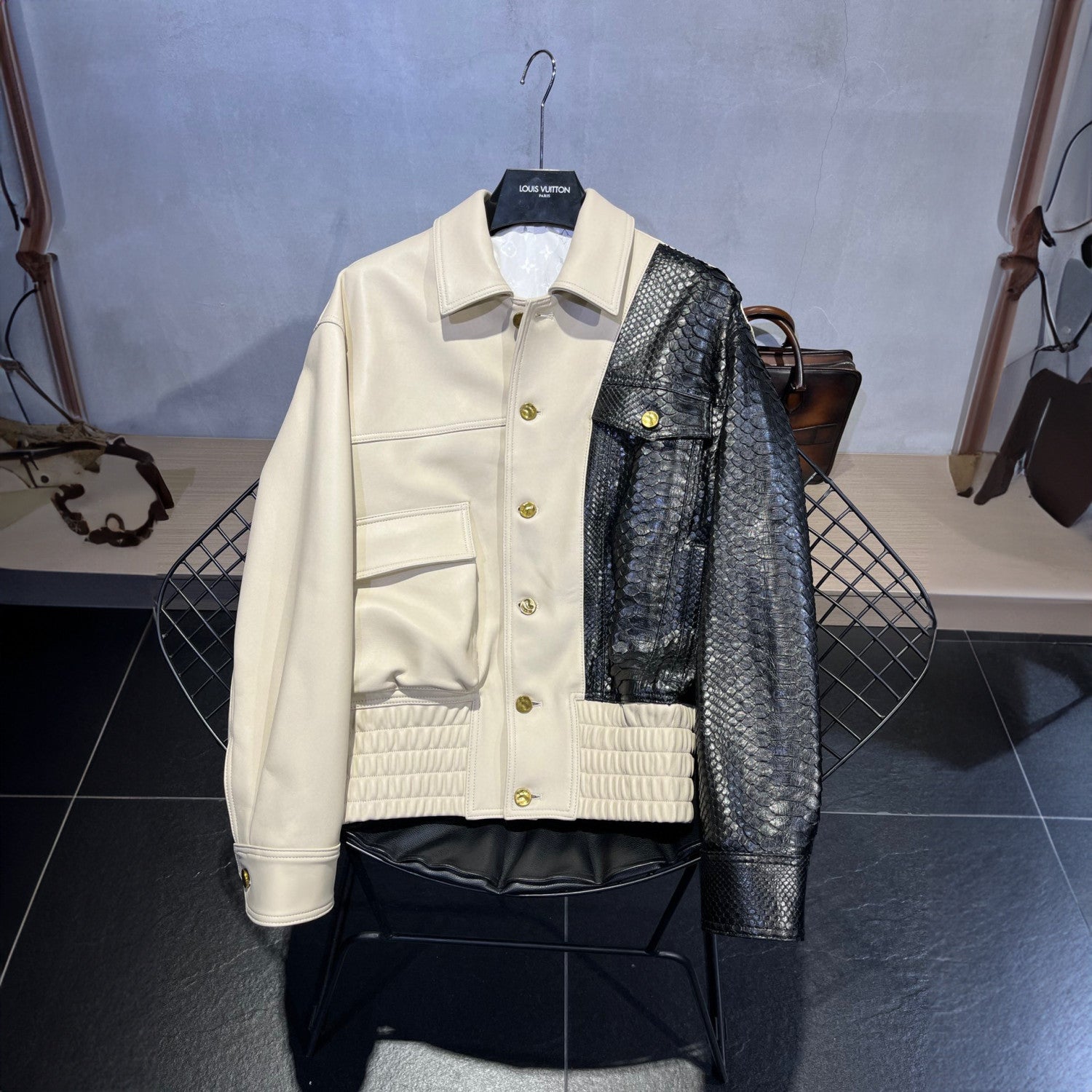 Louis Vuitton Leather Long Sleeved Patchwork Leather Jacket #21699
