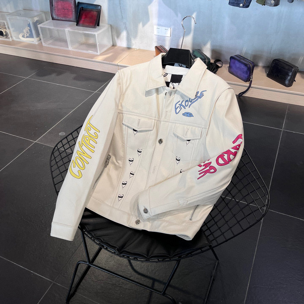 Chrome Hearts Graffiti Leather Jacket With White Zip #96389