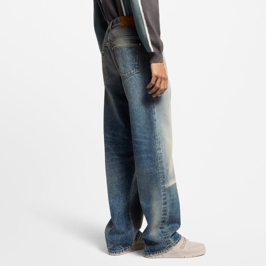 Louis Vuitton Sun Fading Effect Denim Long Sleeve Shirt Skateboarding Jeans Pants Men'S Spring And Summer Fashion High Street Trend Casual Suit Set #75985
