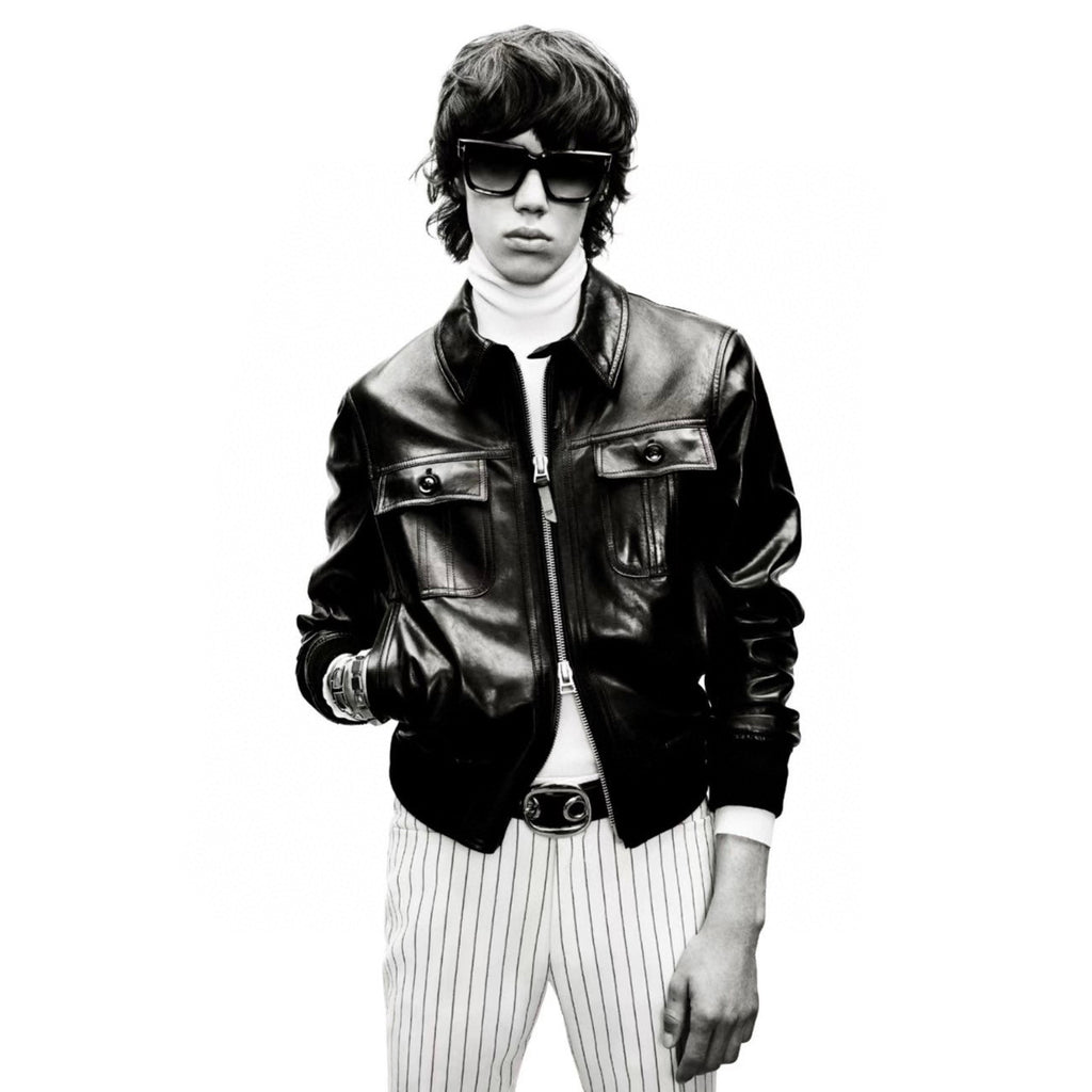 Tom Ford Men's Fall/Winter Fashion Casual Solid Color Collared Zipper Leather Motorcycle Jacket #79165