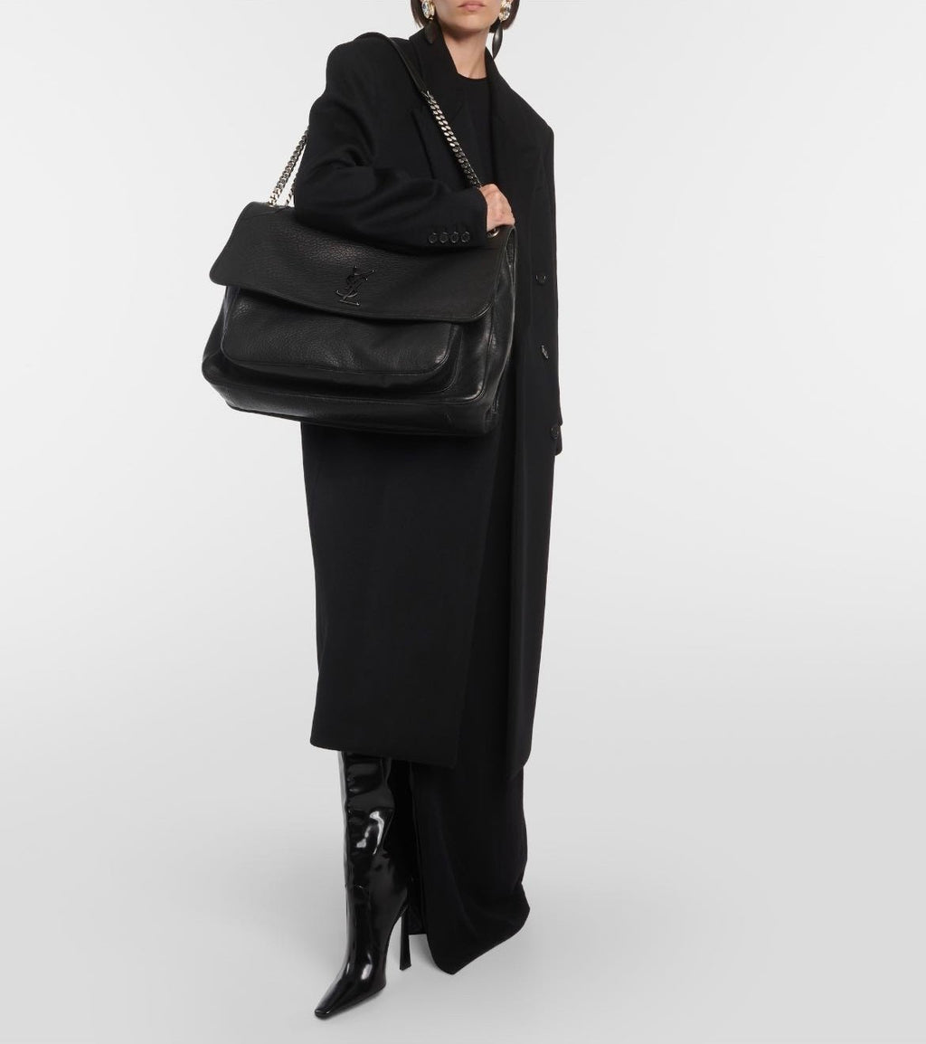 SAINT LAURENT Women's Monogram Logo Chain Grained Lambskin Niki Tote Vintage Black Oversized Bags #71456