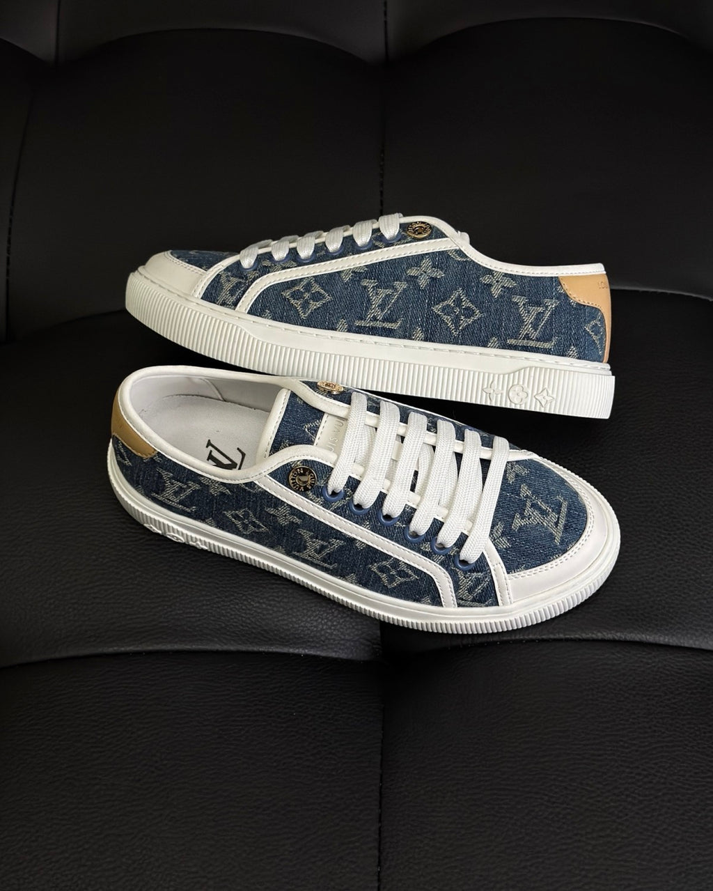 Louis Vuitton LV Lagoon Men's And Women's Solid Color Letter Print Lace-up Low-top Denim Sneakers Shoes #76513