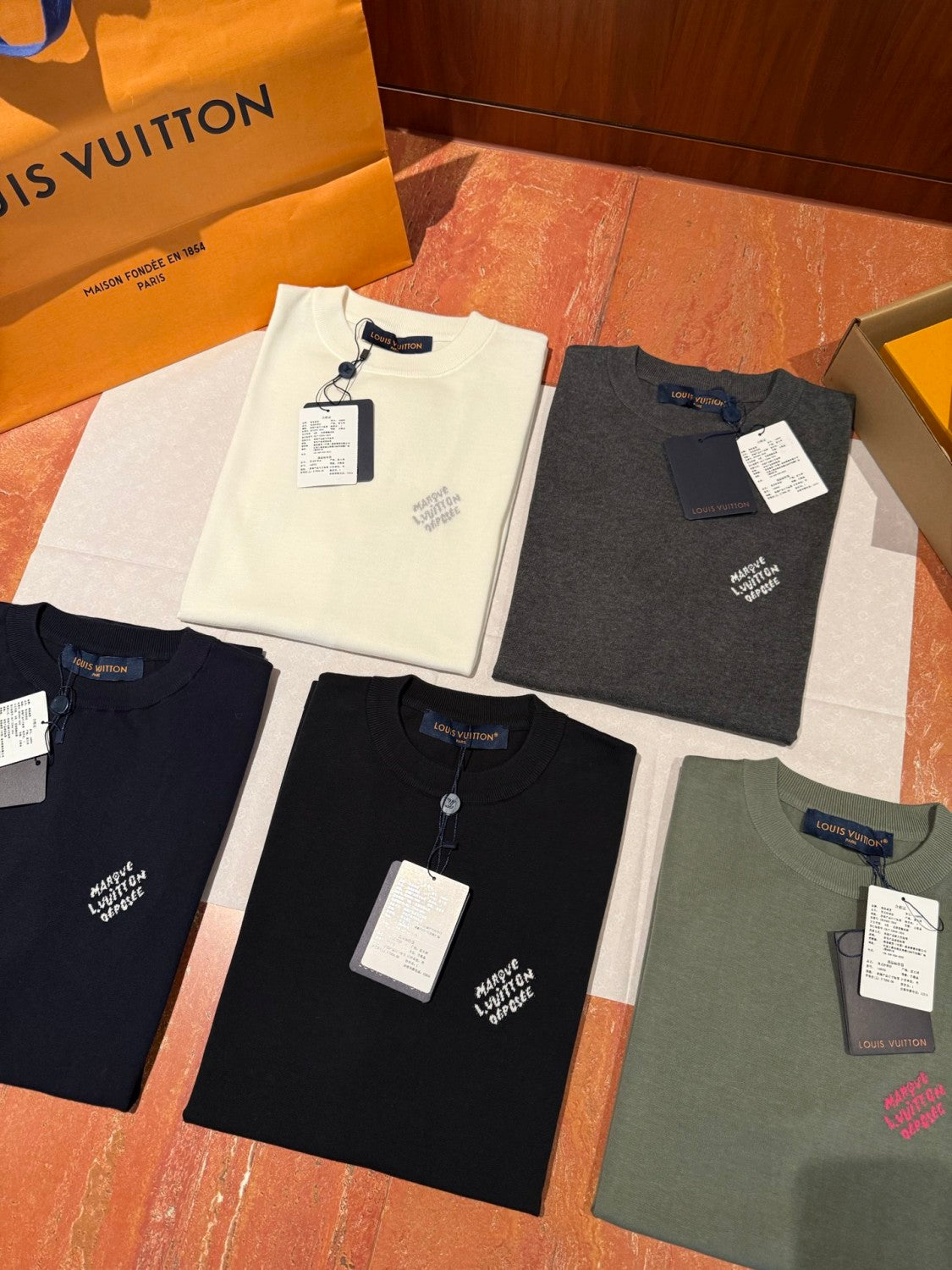 Louis Vuitton Men's Summer Jacquard Pattern Cotton Round Neck Short Sleeve T-Shirt #77654