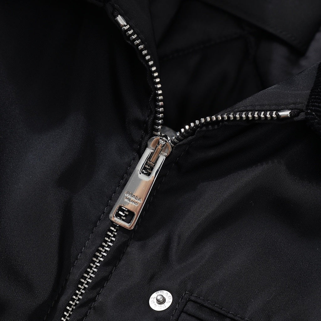 Prada Men's Fall And Winter Black Nylon With Corduroy Zipper Long Sleeved Jacket #73321