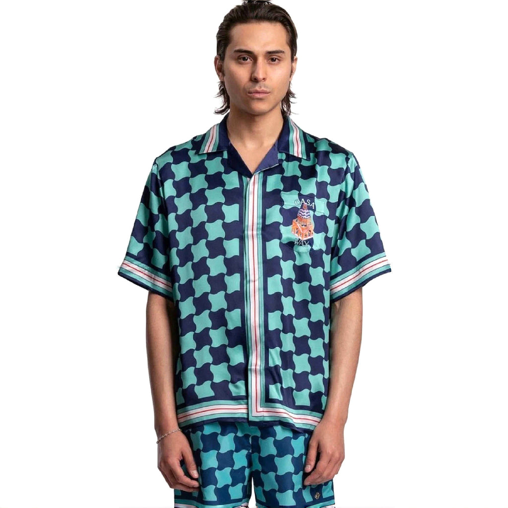 Casablanca Men's Summer Geometric Pattern Printed Single-Breasted Short-Sleeved Shirt and Casual Drawstring Shorts Set #77127