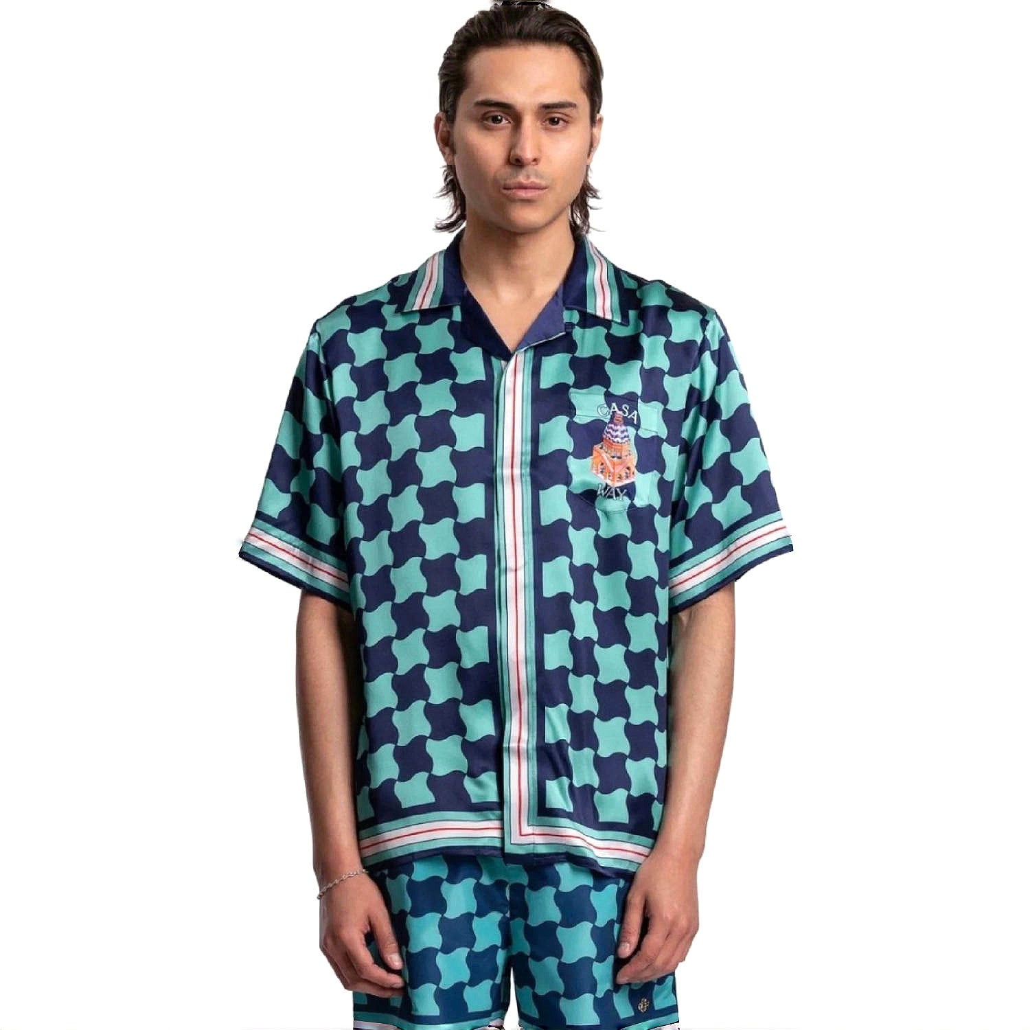 Casablanca Men's Summer Geometric Pattern Printed Single-Breasted Short-Sleeved Shirt and Casual Drawstring Shorts Set #77127