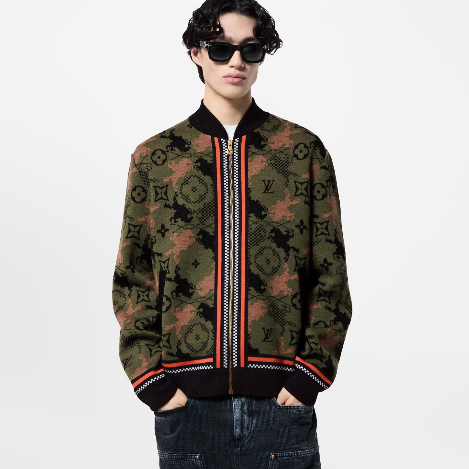 Louis Vuitton Men's Spring Autumn Solid Color Jacquard Pattern Sheep Wool Pilot Knit Long Sleeve Coat Jacket #71534