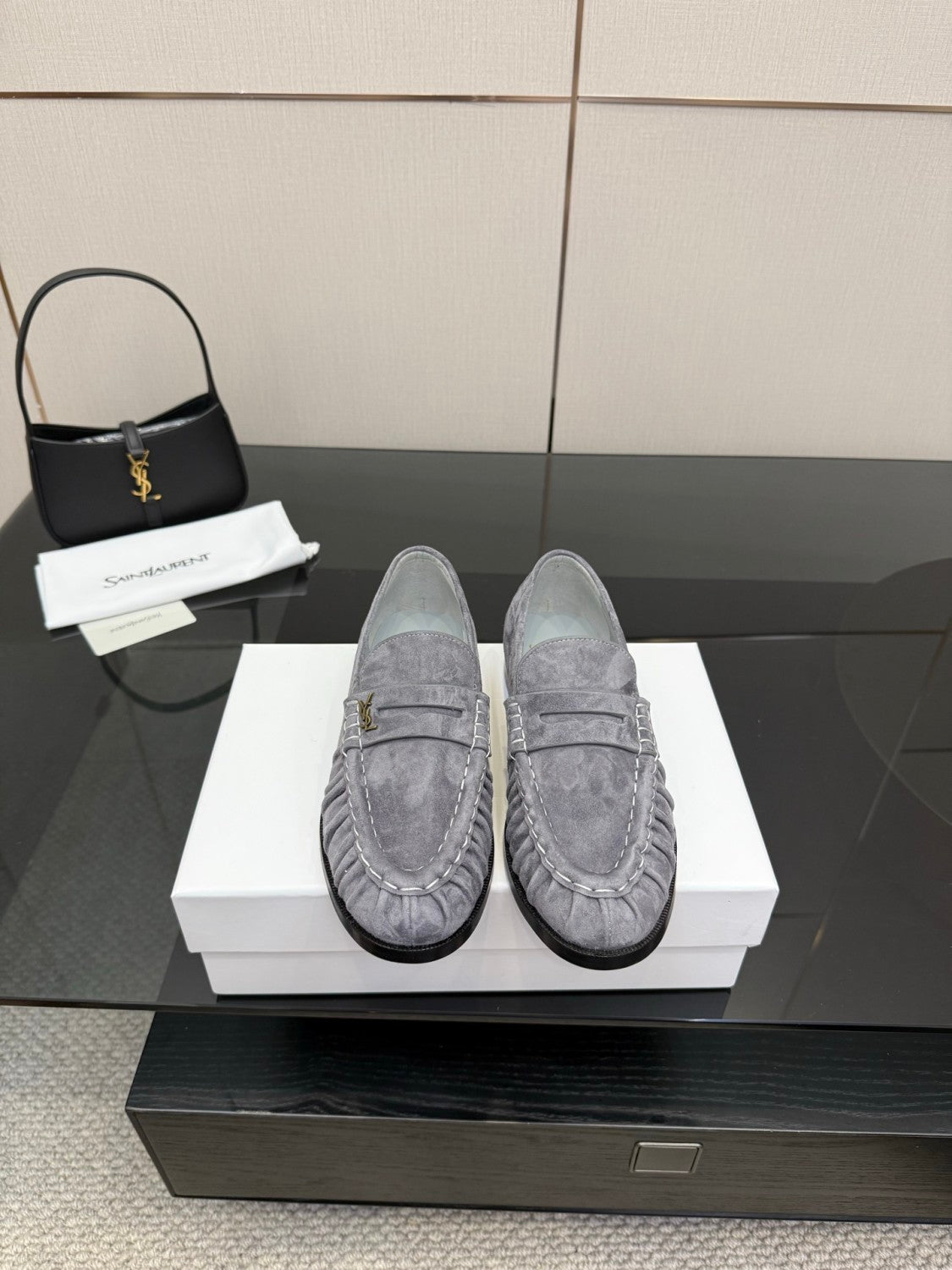 Saint Laurent Women's Autumn/Winter Fashion Casual Sheepskin Suede Round Toe Slip On Flat Loafers Casual Shoes #78376