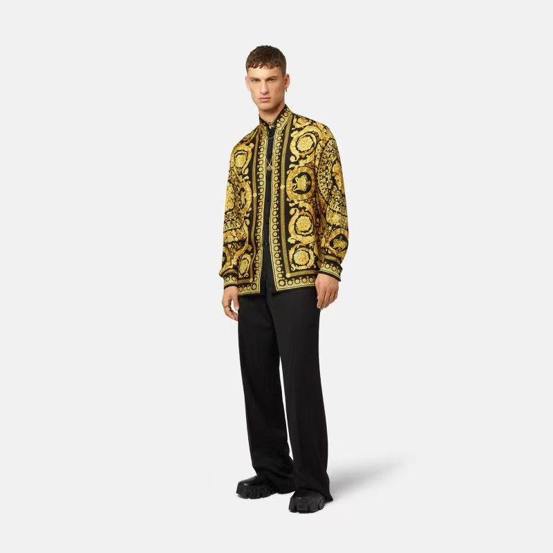 Versace Men's Spring and Autumn Barocco Printed Silk Shirt Fashion Casual Lapel Single Breasted Long Sleeve Tops #74977