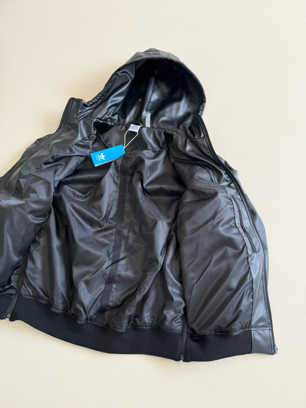 Adidas Originals Men's And Women's Spring And Fall Models Three Stripes Color Blocking Loose Sports Hooded Leather Jacket #98641