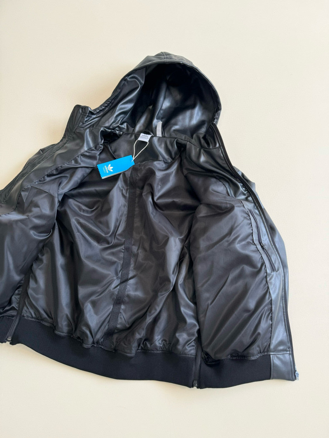 Adidas Originals Men's And Women's Spring And Fall Models Three Stripes Color Blocking Loose Sports Hooded Leather Jacket #98641