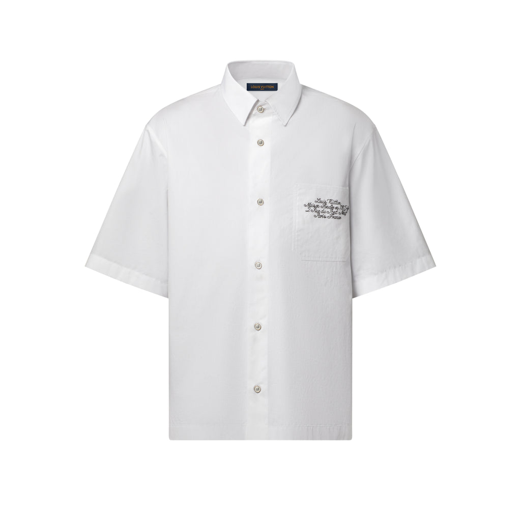 Louis Vuitton Men's Summer Casual Collared Single Breasted Letter Embroidered Short Sleeved Shirt #78427