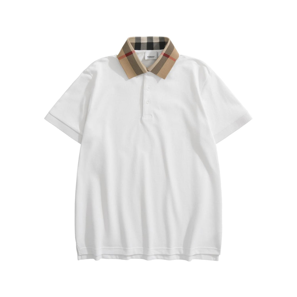 Burberry Men's Summer Check Printed Polo Neck Solid Color Casual Short Sleeve T-Shirt #75622