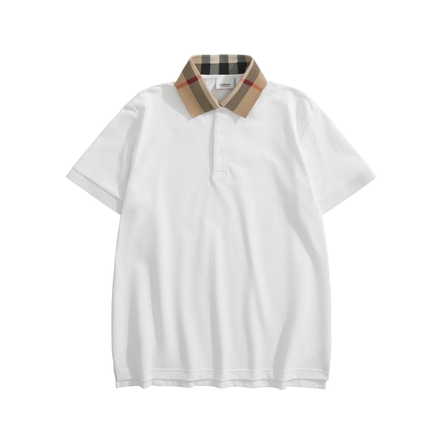 Burberry Men's Summer Check Printed Polo Neck Solid Color Casual Short Sleeve T-Shirt #75622