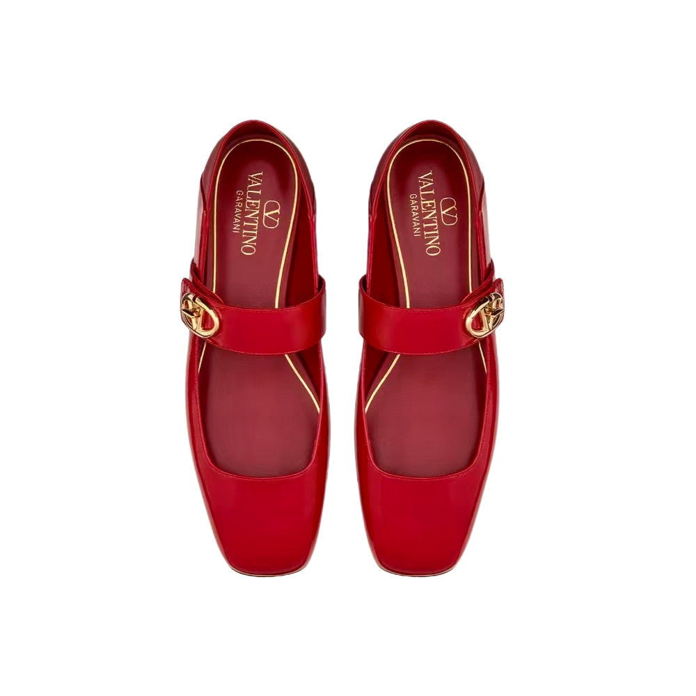 Valentino Women's Spring/Fall Fashion Classic Minimalist Elegant Solid Color Leather Flat Low Top Mary Jane Ballet Flats Shoes #79529
