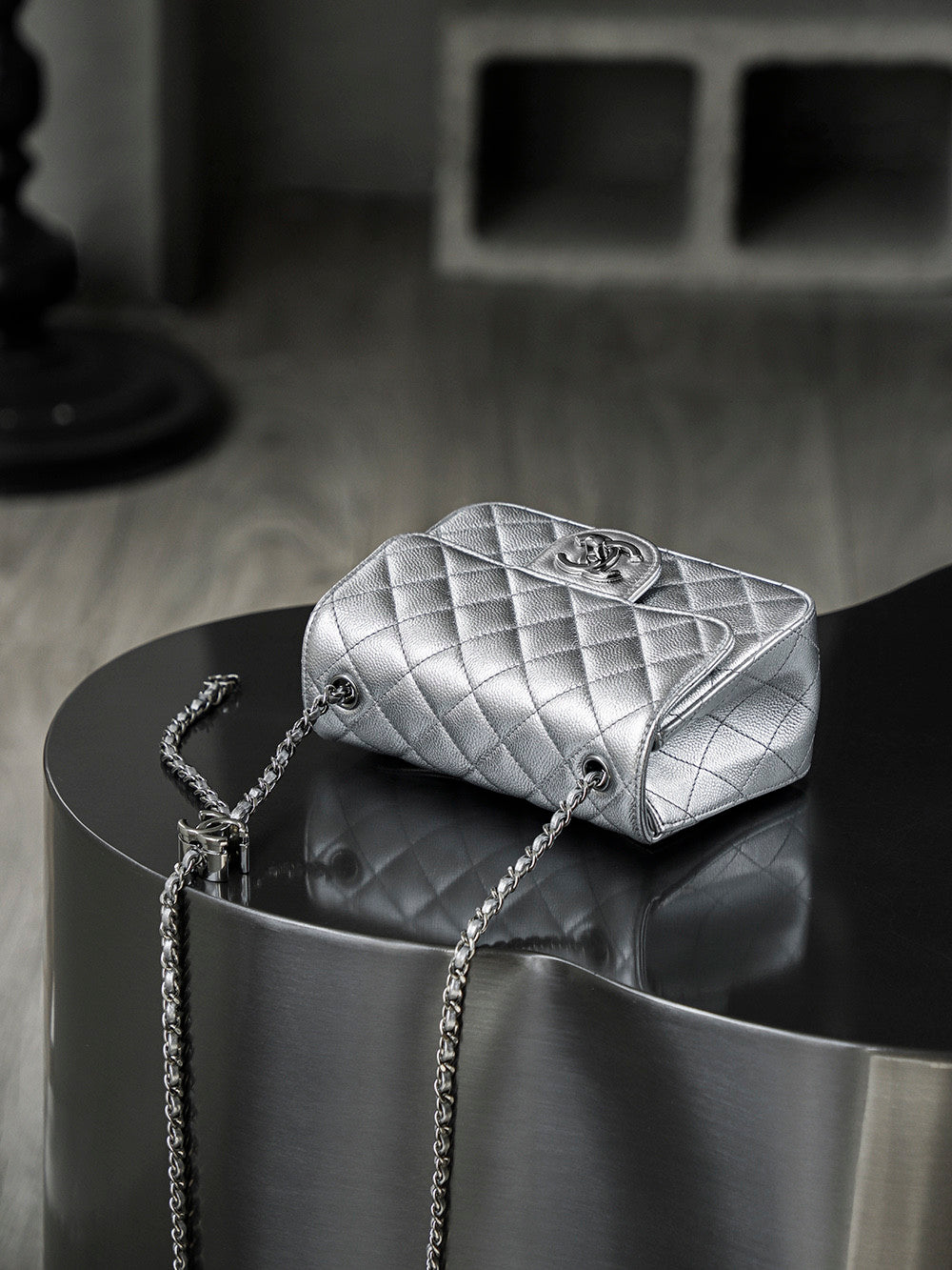Chanel Classic Flap CF Lambskin Chain Bag Shoulder Bag Women's Silver #334148