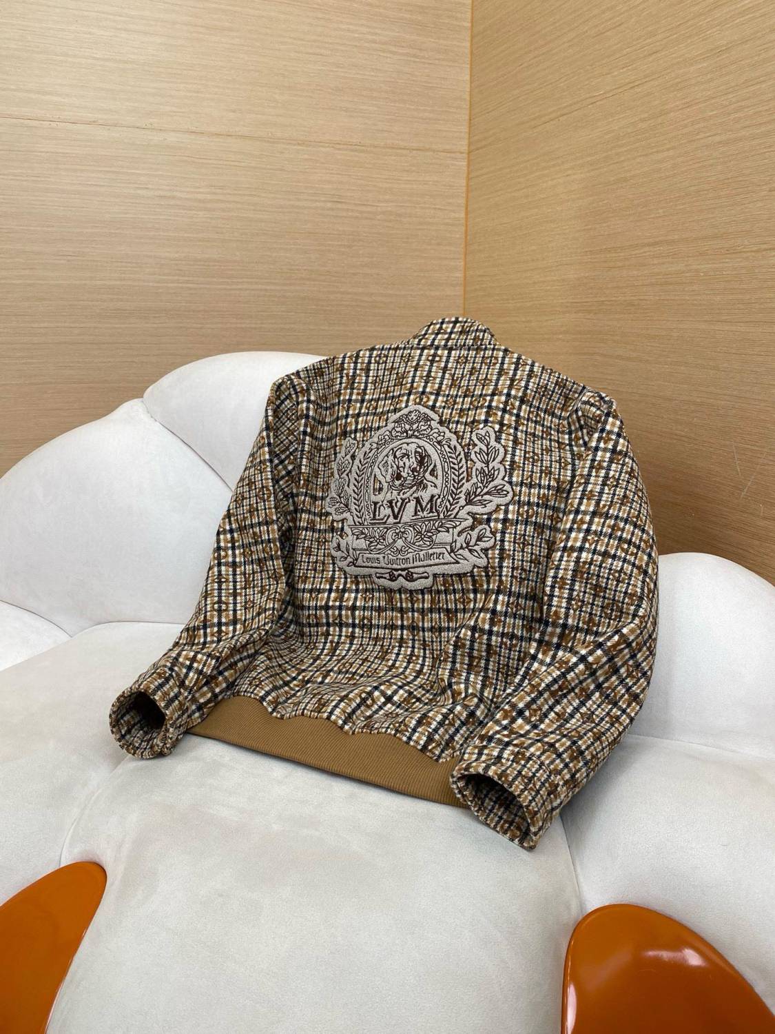 Louis Vuitton Men's Fall And Winter Embroidered Label Plaid Wool Jacquard Drawstring Zipper Long Sleeved Jacket #74488