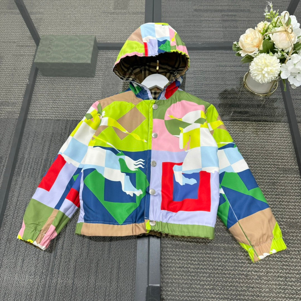 Burberry Kid's Spring Autumn Check Reversible High Street Single Breasted Hooded Long Sleeve Fitted Jacket #31356
