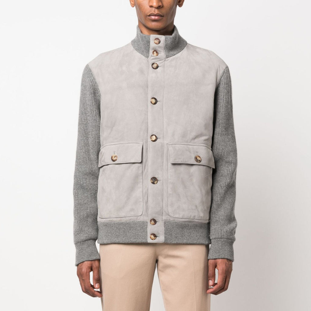 Brunello Cucinelli Men's Fall And Winter Suede Wool Knit Patchwork Jacket Single-breasted Fashion Casual Gentleman Jacket Ngvp #9113