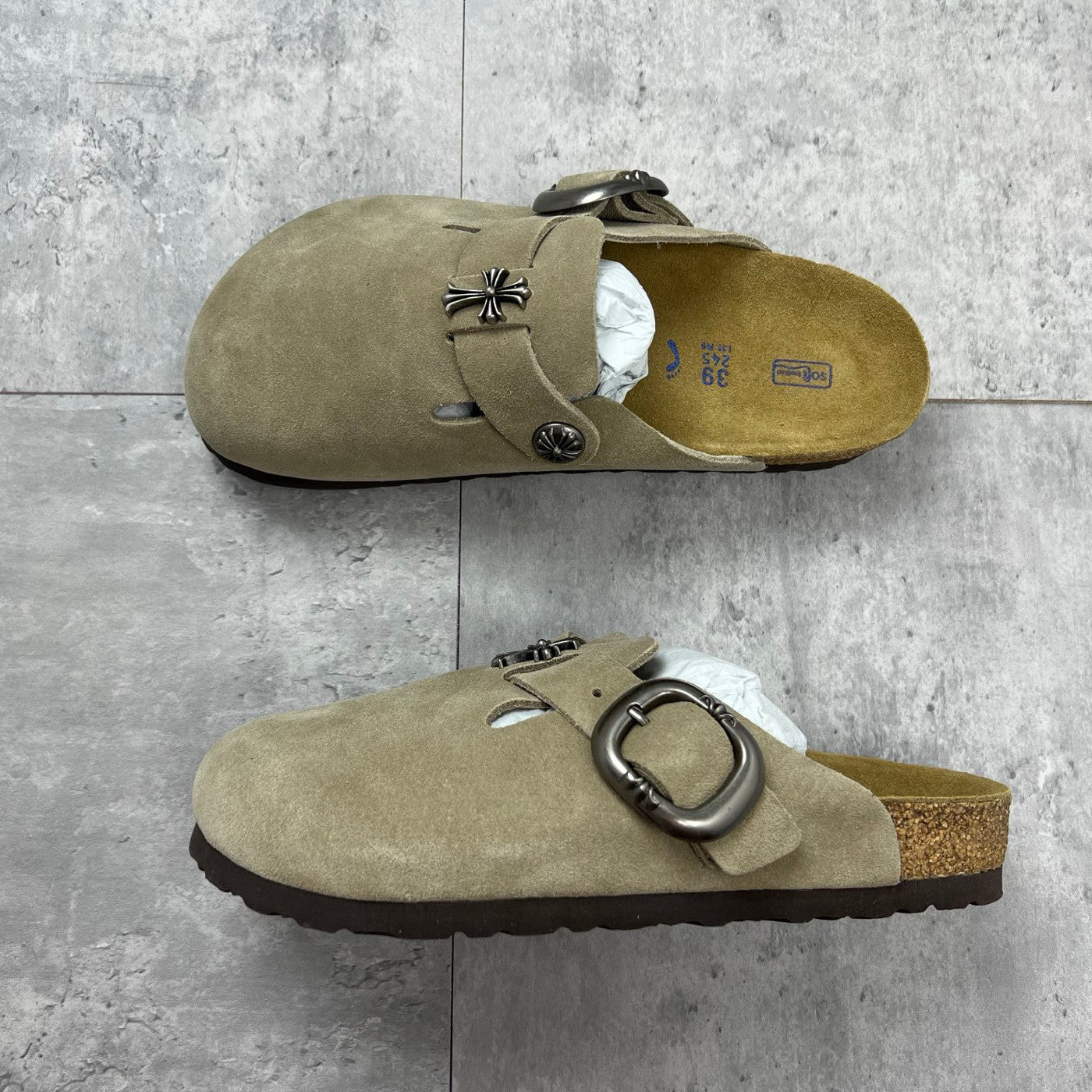 Chrome Hearts x Birkenstock Men's And Women's Spring Summer Round Toe Buckle Slippers Vacation Fashion Trend Cross Logo Sandals Shoes #77682