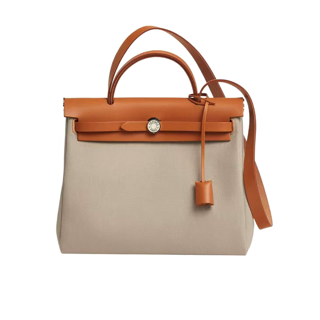 Hermes Women's Classic Fashion Solid Color Leather Saddle Buckle Lock Military Canvas Travel Tote Shoulder Bag Bags HB310180 #79122