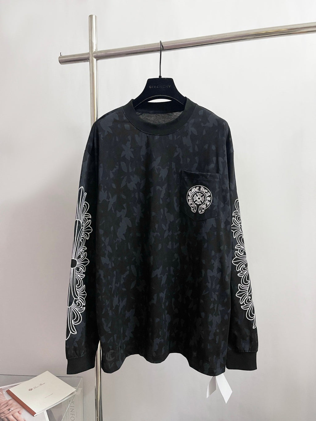 Chrome Hearts Men's Summer Black Logo Print Round Neck Straight Long Sleeve T-Shirt #73991