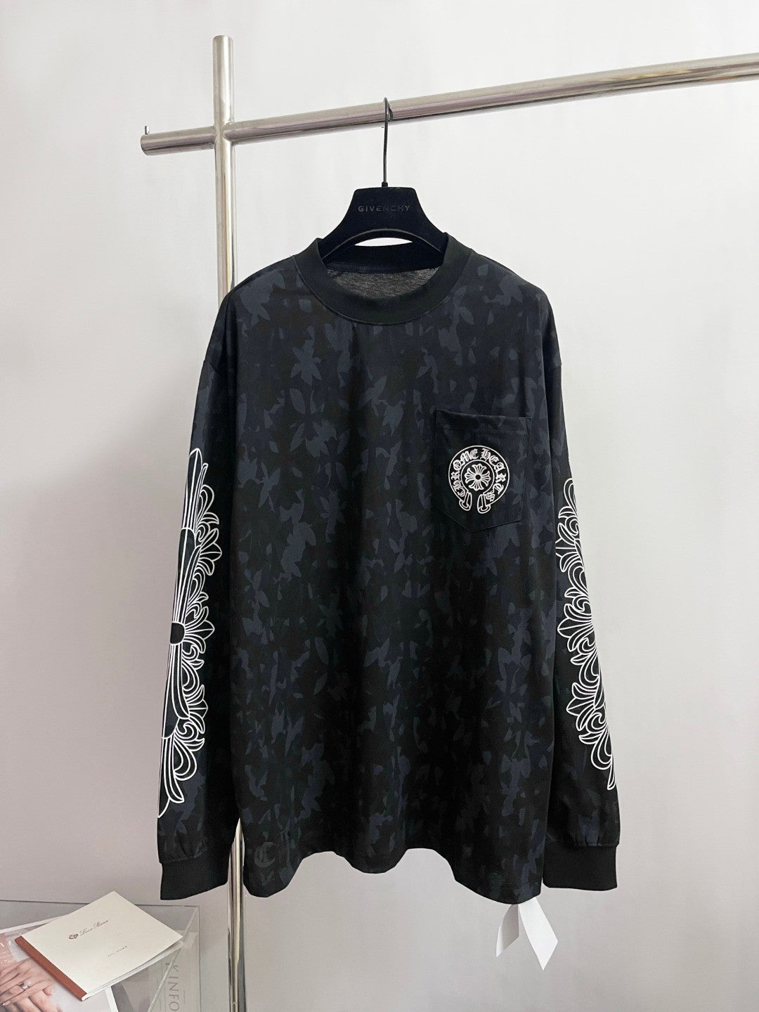 Chrome Hearts Men's Summer Black Logo Print Round Neck Straight Long Sleeve T-Shirt #73991
