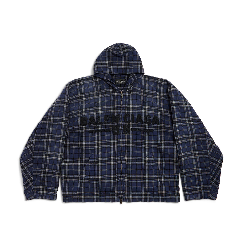 Balenciaga Men's And Women's Spring And Fall Embroidered Letter Print Purple Checkered Hooded Zipper Long Sleeve Jacket Pants Suit Set #76546