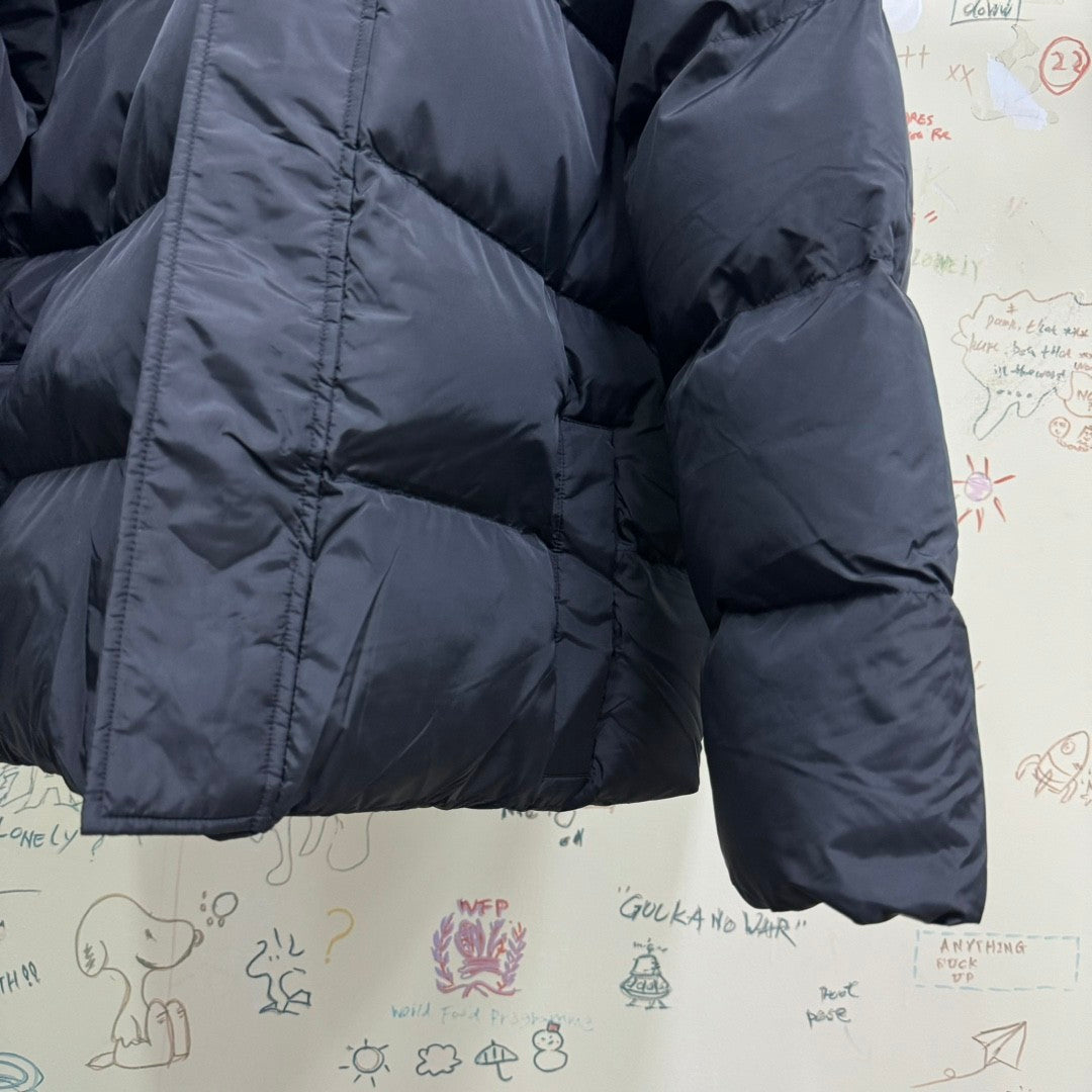 Balenciaga Men's Winter Flame Letter Logo Print Black Nylon Fabric Long Sleeve Puffer Down Jacket #73718