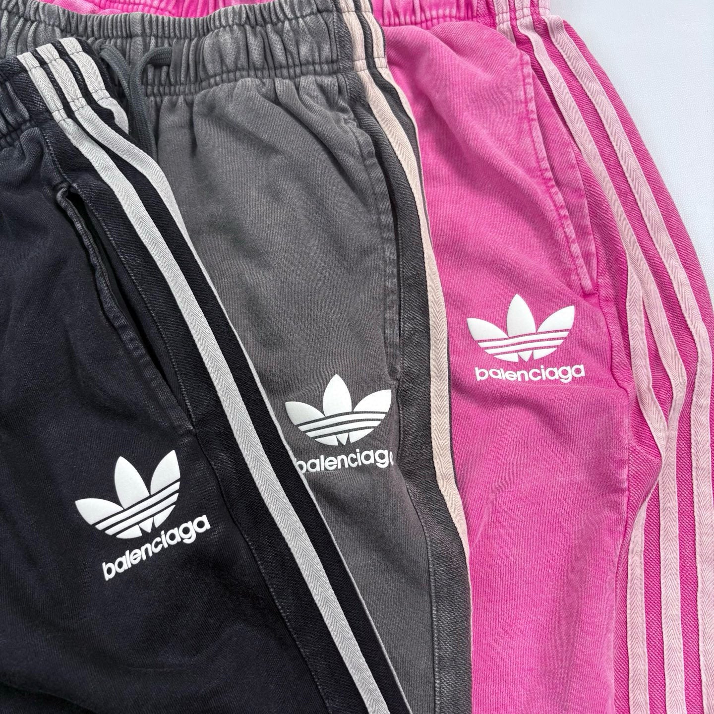 Balenciaga X Adidas Men's and Women's Summer Solid Color Stretch Waist Tie Cotton Shorts #77323