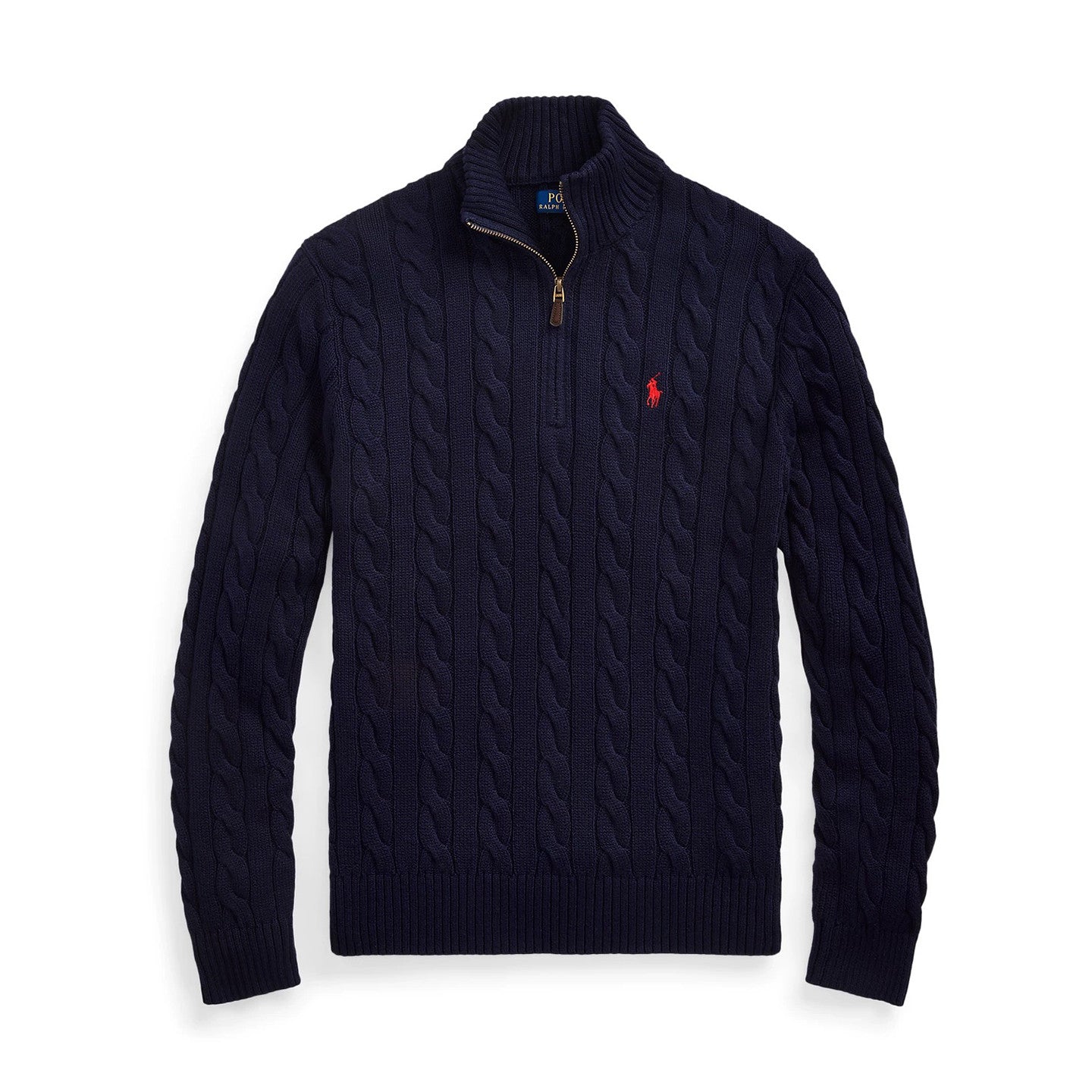 Ralph Lauren Men's Spring/Fall/Winter Half-Zip Stand Collar Logo Embroidered Solid Color Cable-Knit Long-Sleeve Sweater #81536
